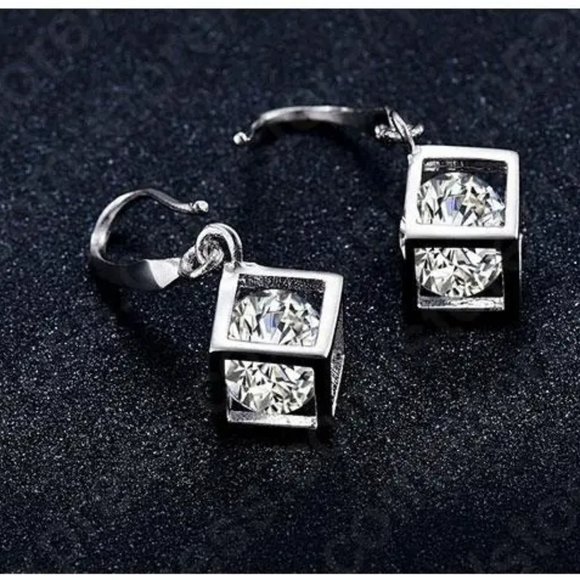 925 Sterling Silver Earrings With Necklace Set Bundle Square Gift Minimalist - Picture 4 of 8